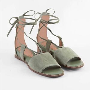 J. Jill Evonne Sandals Olive Green Suede Tie Straps Size 7 Boho Country